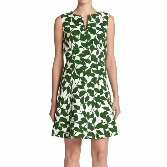 Kate Spade Quilted Garden Leaves Pique A-Line Dress, Green, Size 2! - Picture 5 of 10